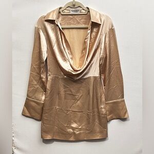 MOMOSHERO Satin Cowl Neck Mini Neck in Light Champagne Medium